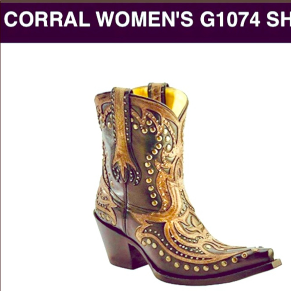 Corral Studded Inlay Short Top Black/Brown •G1074•